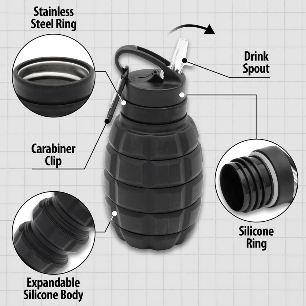 Details and features of the Collapsible Water Bottle. image number 2